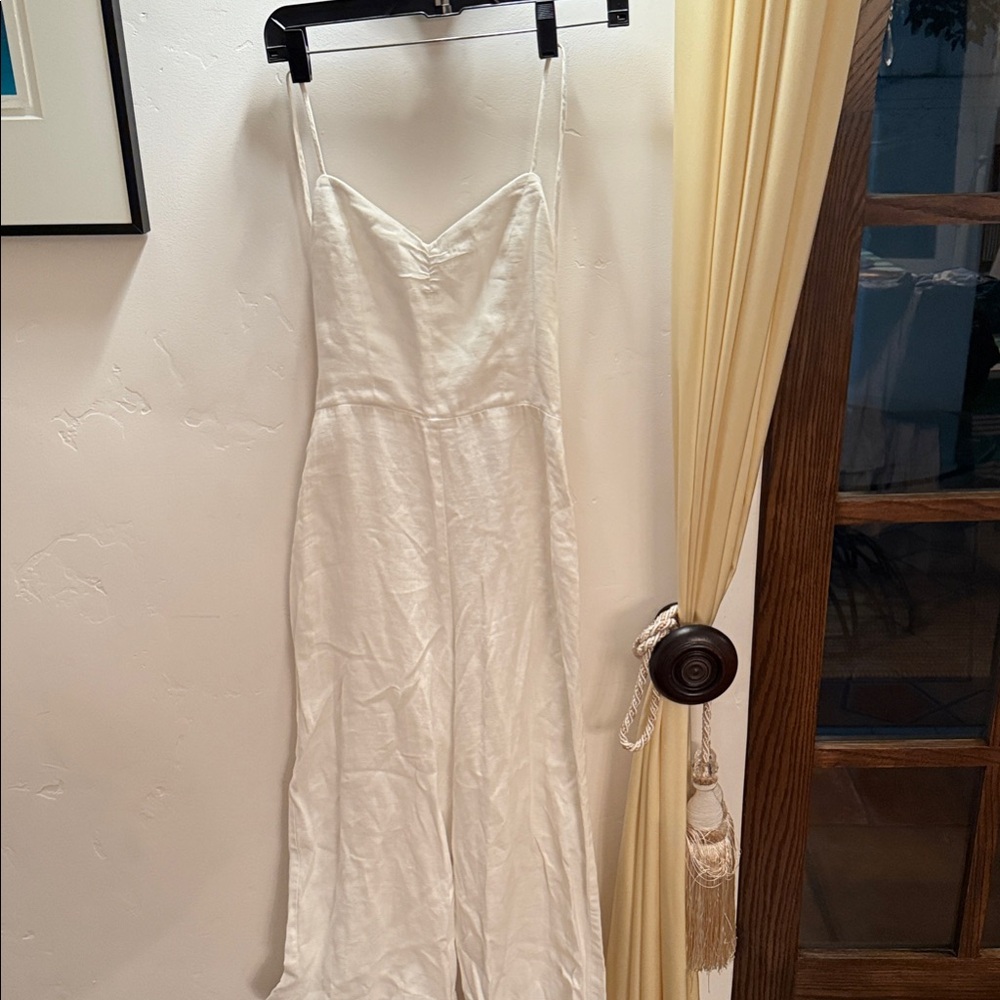 Reformation Flattering linen White jumpsuit corset tie back